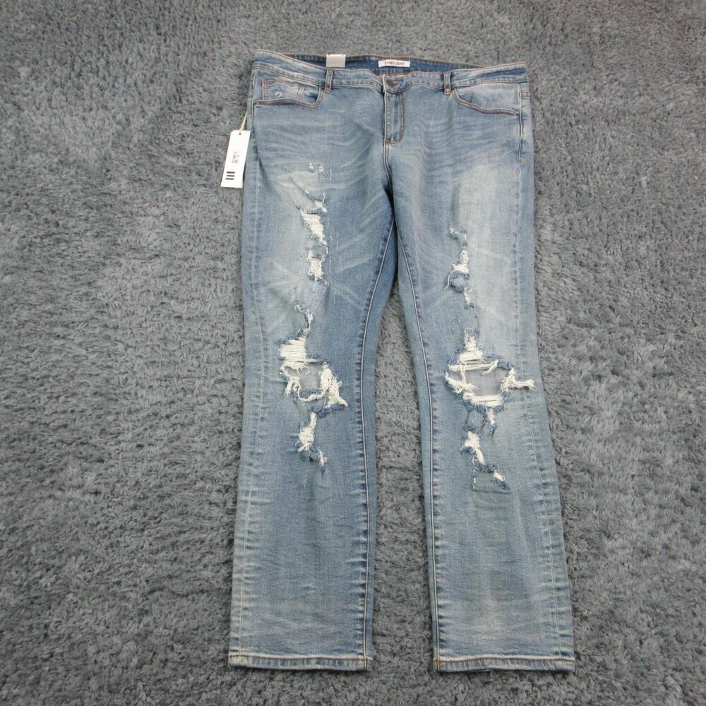 Embellish Jeans Womens 44 Blue Straight Distressed Stretch High Rise 43x32.5*